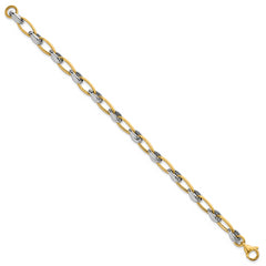 14k Two-tone Polished 7mm Fancy Oval Chain 7.5 inch Bracelet