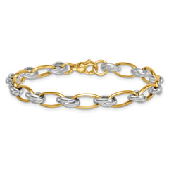 14k Two-tone Polished 7mm Fancy Oval Chain 7.5 inch Bracelet