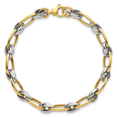 14k Two-tone Polished 7mm Fancy Oval Chain 7.5 inch Bracelet