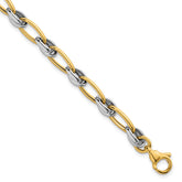 14k Two-tone Polished 7mm Fancy Oval Chain 7.5 inch Bracelet