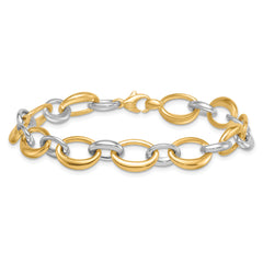 14k Two Tone Polished 9.5mm Fancy Oval Link 7.5 inch Bracelet