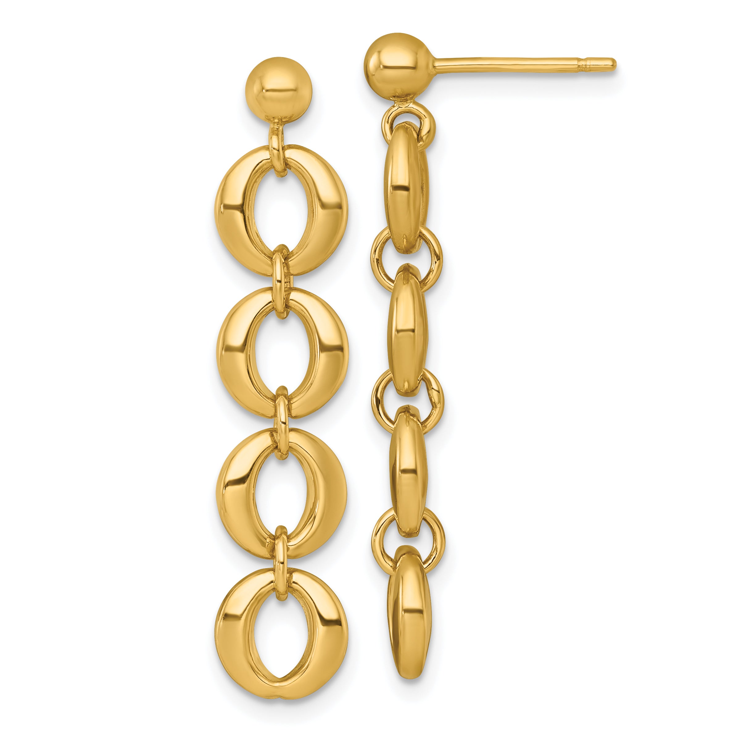 14k Polished 8mm Fancy Circle Link Dangle Post Earrings