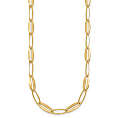14k Brushed and Polished 7.25mm Long Oval Link 18 inch Necklace