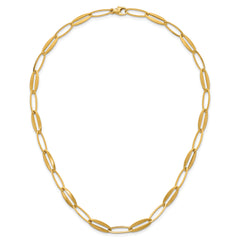 14k Brushed and Polished 7.25mm Long Oval Link 18 inch Necklace