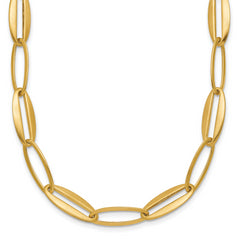 14k Brushed and Polished 7.25mm Long Oval Link 18 inch Necklace
