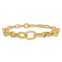 14k Polished and Textured Link 7.5 inch Bracelet