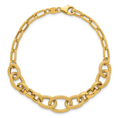 14k Polished and Textured Link 7.5 inch Bracelet