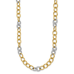 14k Two-tone Polished 9.75mm Fancy Circle Cable Chain 18 inch Necklace