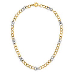 14k Two-tone Polished 9.75mm Fancy Circle Cable Chain 18 inch Necklace