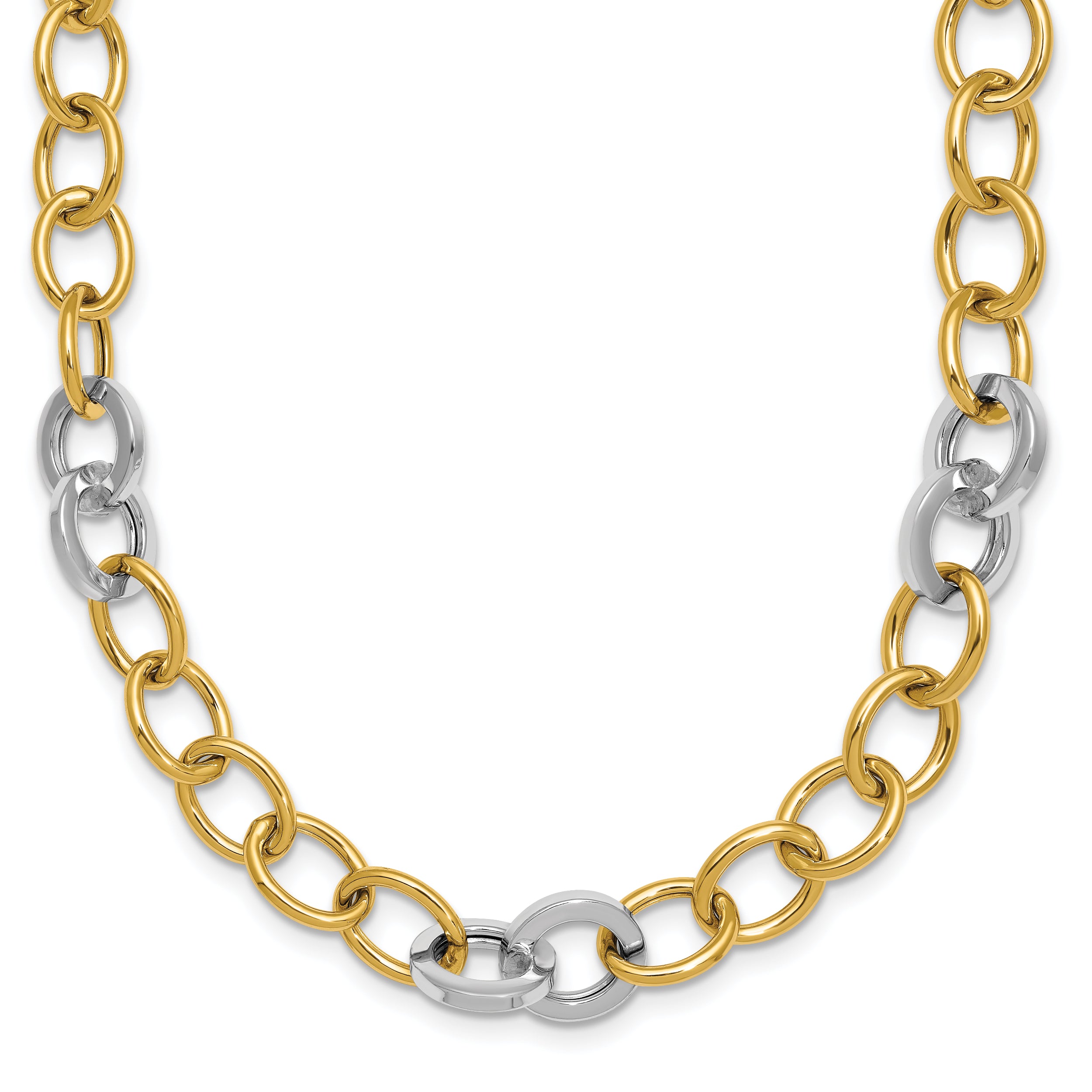 14k Two-tone Polished 9.75mm Fancy Circle Cable Chain 18 inch Necklace