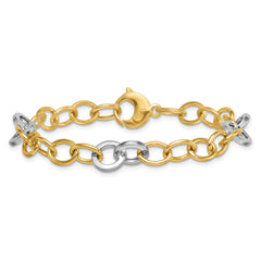 14k Two-tone Polished 9.75mm Fancy Circle Cable Chain 7.5 inch Bracelet