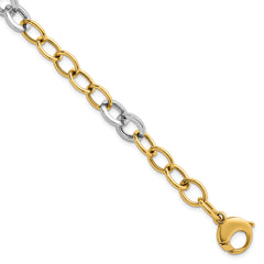 14k Two-tone Polished 9.75mm Fancy Circle Cable Chain 7.5 inch Bracelet