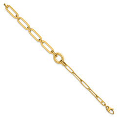 14k Polished Fancy Paperclip Link with Circle 7.25 inch Bracelet