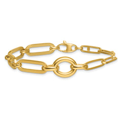 14k Polished Fancy Paperclip Link with Circle 7.25 inch Bracelet