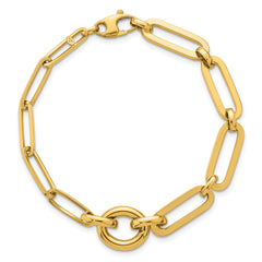 14k Polished Fancy Paperclip Link with Circle 7.25 inch Bracelet