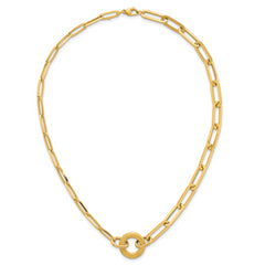 14k Polished And Brushed Paperclip Link With Circle 18 inch Necklace