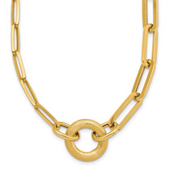 14k Polished And Brushed Paperclip Link With Circle 18 inch Necklace