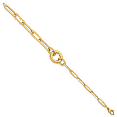 14k Polished And Brushed Paperclip Link With Circle 8 inch Bracelet