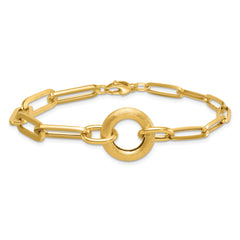 14k Polished And Brushed Paperclip Link With Circle 8 inch Bracelet