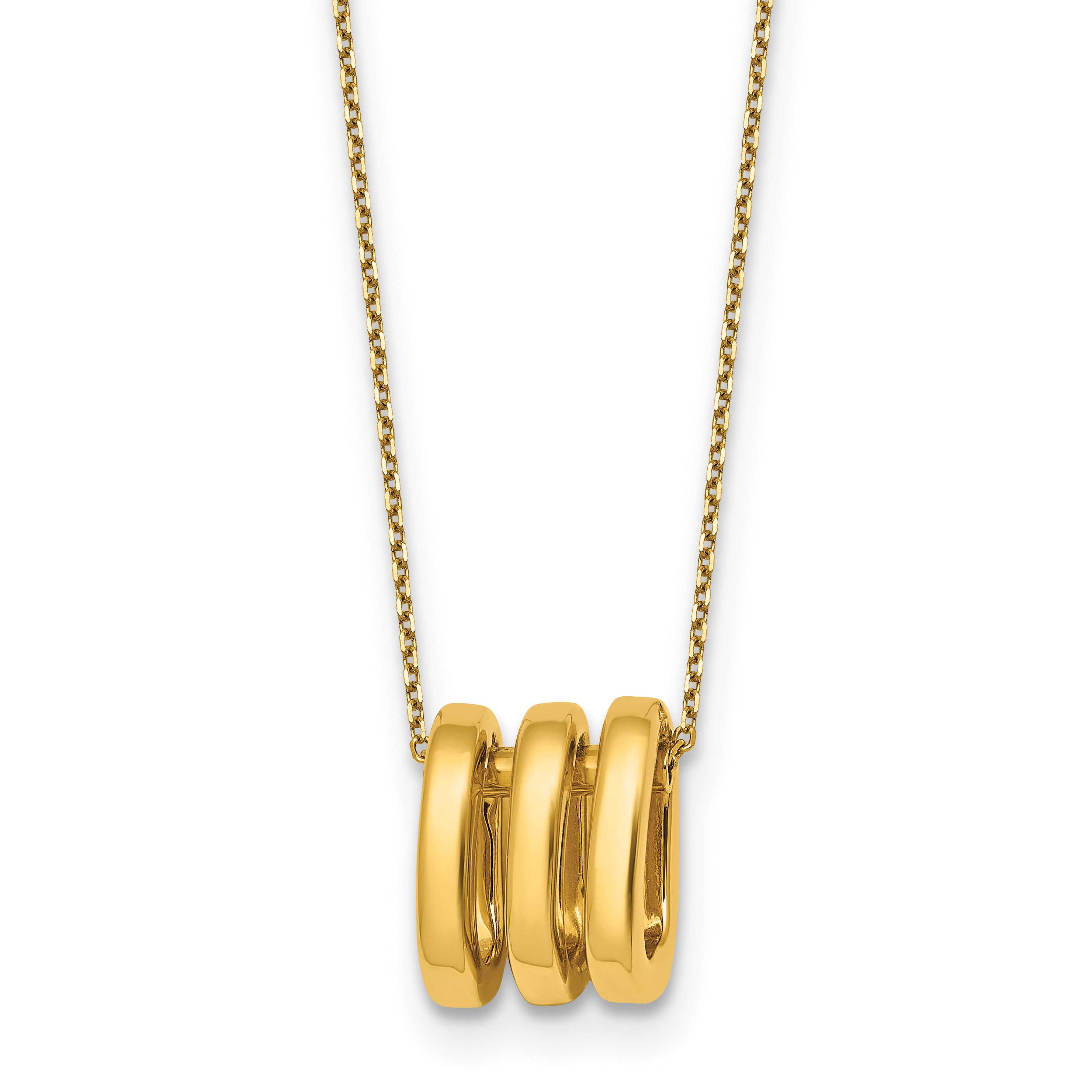 14k Polished 3 Oval Rings 16 inch Necklace Plus 2 inch Extender