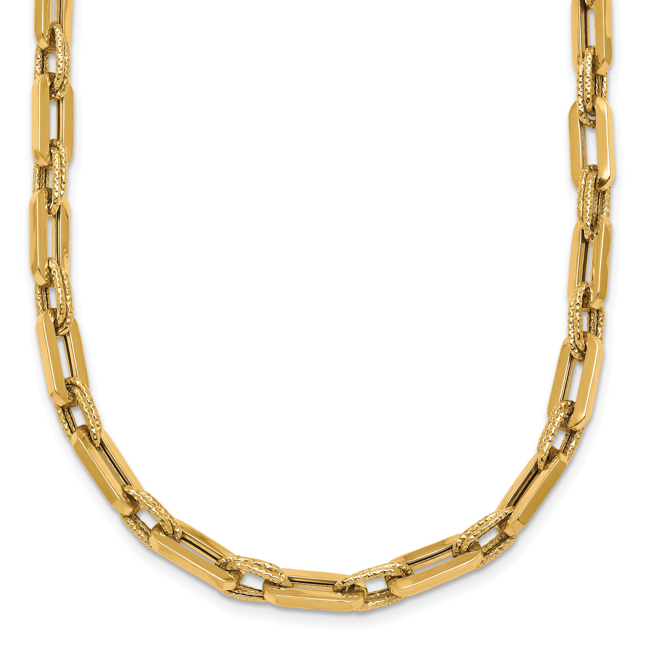 14K Polished and Textured 4.8mm Double Fancy Link 18.5 inch Necklace