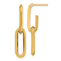 14k Polished 7mm Paperclip Link Dangle Post Earrings