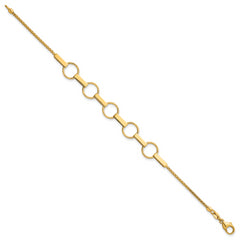 14K Polished and Textured Circles and Bars 7.5 inch Bracelet