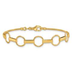 14K Polished and Textured Circles and Bars 7.5 inch Bracelet