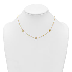 14k Polished Stars in Circle with Diamond-cut Beads 7-Station 16.75 inch Necklace