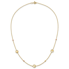 14k Polished Stars in Circle with Diamond-cut Beads 7-Station 16.75 inch Necklace
