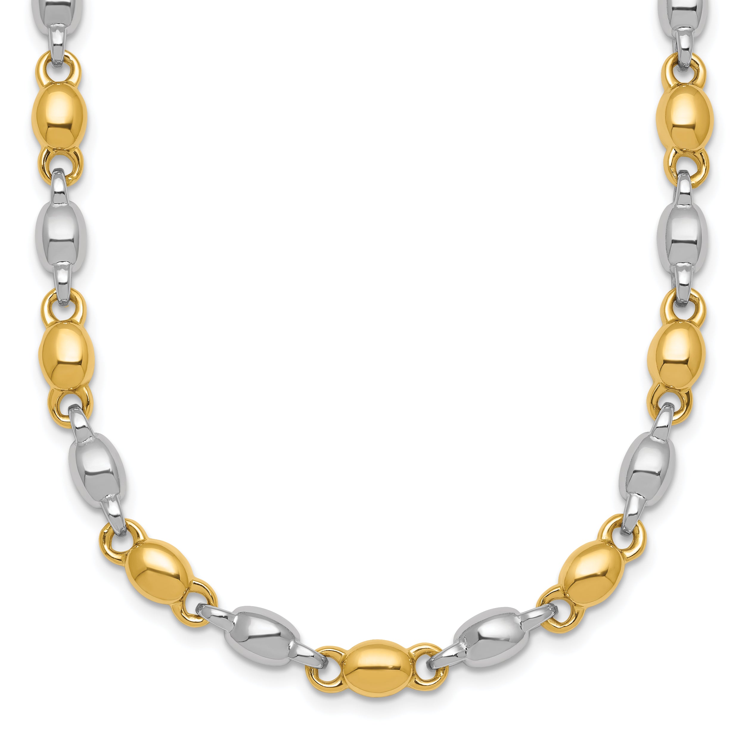 14k Two Tone Polished 5.25mm Round Fancy Link 18 inch Necklace