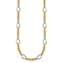 14k Two Tone Polished Oval and Cable Chain 18 inch Necklace