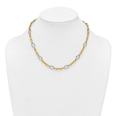 14k Two Tone Polished Oval and Cable Chain 18 inch Necklace