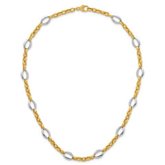 14k Two Tone Polished Oval and Cable Chain 18 inch Necklace