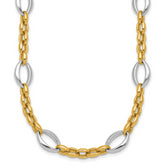 14k Two Tone Polished Oval and Cable Chain 18 inch Necklace