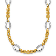 14k Two Tone Polished Oval and Cable Chain 18 inch Necklace
