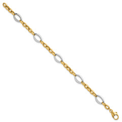 14k Two Tone Polished Oval and Cable Chain 7.25 inch Bracelet