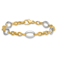 14k Two Tone Polished Oval and Cable Chain 7.25 inch Bracelet