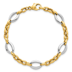 14k Two Tone Polished Oval and Cable Chain 7.25 inch Bracelet