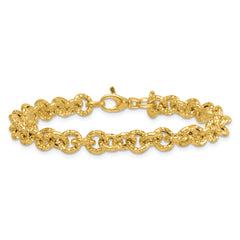 14k Polished and Textured 7.3mm Cable Chain 7.5 inch Bracelet