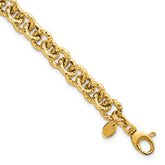 14k Polished and Textured 7.3mm Cable Chain 7.5 inch Bracelet