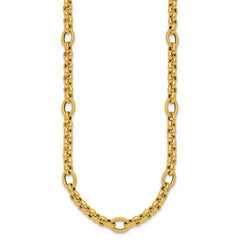 14k Polished and Textured Rolo and Oval Fancy Chain 18 inch Necklace