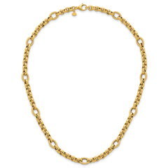 14k Polished and Textured Rolo and Oval Fancy Chain 18 inch Necklace