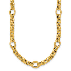 14k Polished and Textured Rolo and Oval Fancy Chain 18 inch Necklace