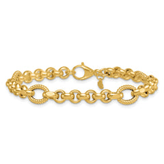 14k Polished and Textured Rolo and Oval Fancy Chain 7.5 inch Bracelet