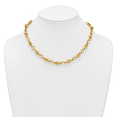 14k Polished and Textured Round and Oval Fancy Chain 18 inch Necklace