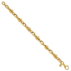 14k Polished and Textured Round and Oval Fancy Chain 7.5 inch Bracelet