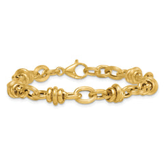 14k Polished and Textured Round and Oval Fancy Chain 7.5 inch Bracelet