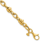 14k Polished and Textured Round and Oval Fancy Chain 7.5 inch Bracelet