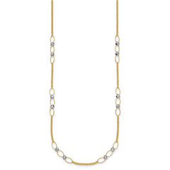 14k Two-tone Polished Oval Links and Faceted Beads 18 inch Necklace